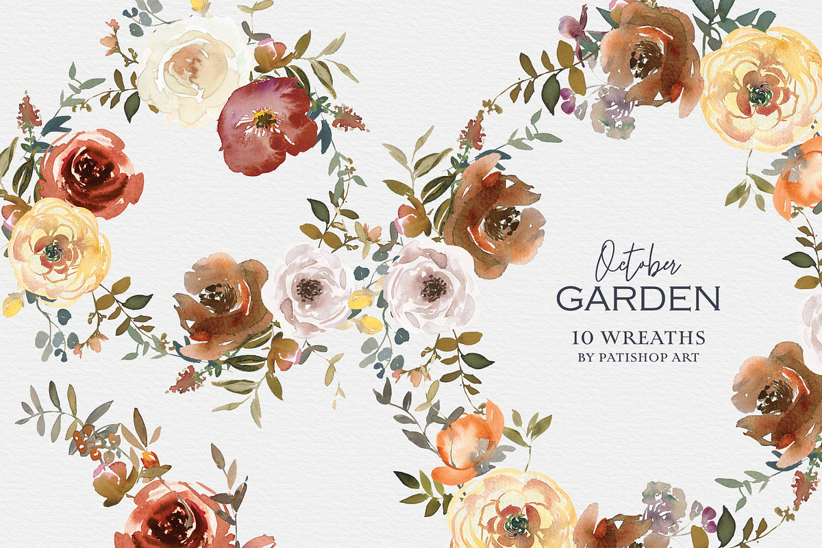 Fall Watercolor Floral Clipart Set, a Decorative Illustration by Patishop Art (Photo 7 of 17)