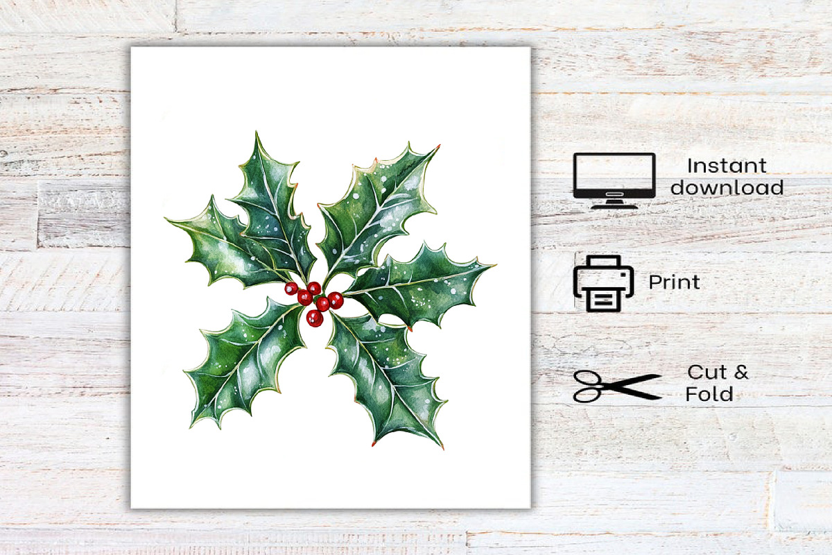 Watercolor Holly & Berries Clipart, an Illustration by Canvas Craft (Photo 8 of 8)