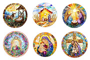 Round Stained Glass Nativity Clipart, an Illustration by CreationArt (Thumbnail 5 of 5)