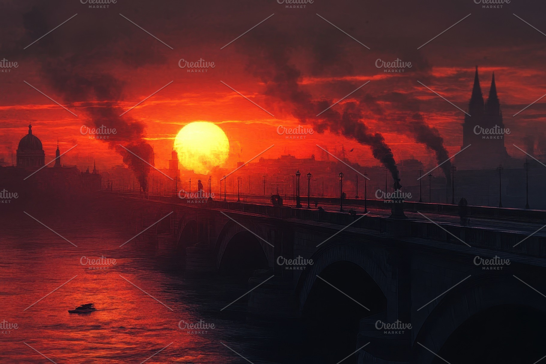 Stunning sunset view behind city bri, a Photo by Iftikhar Alam