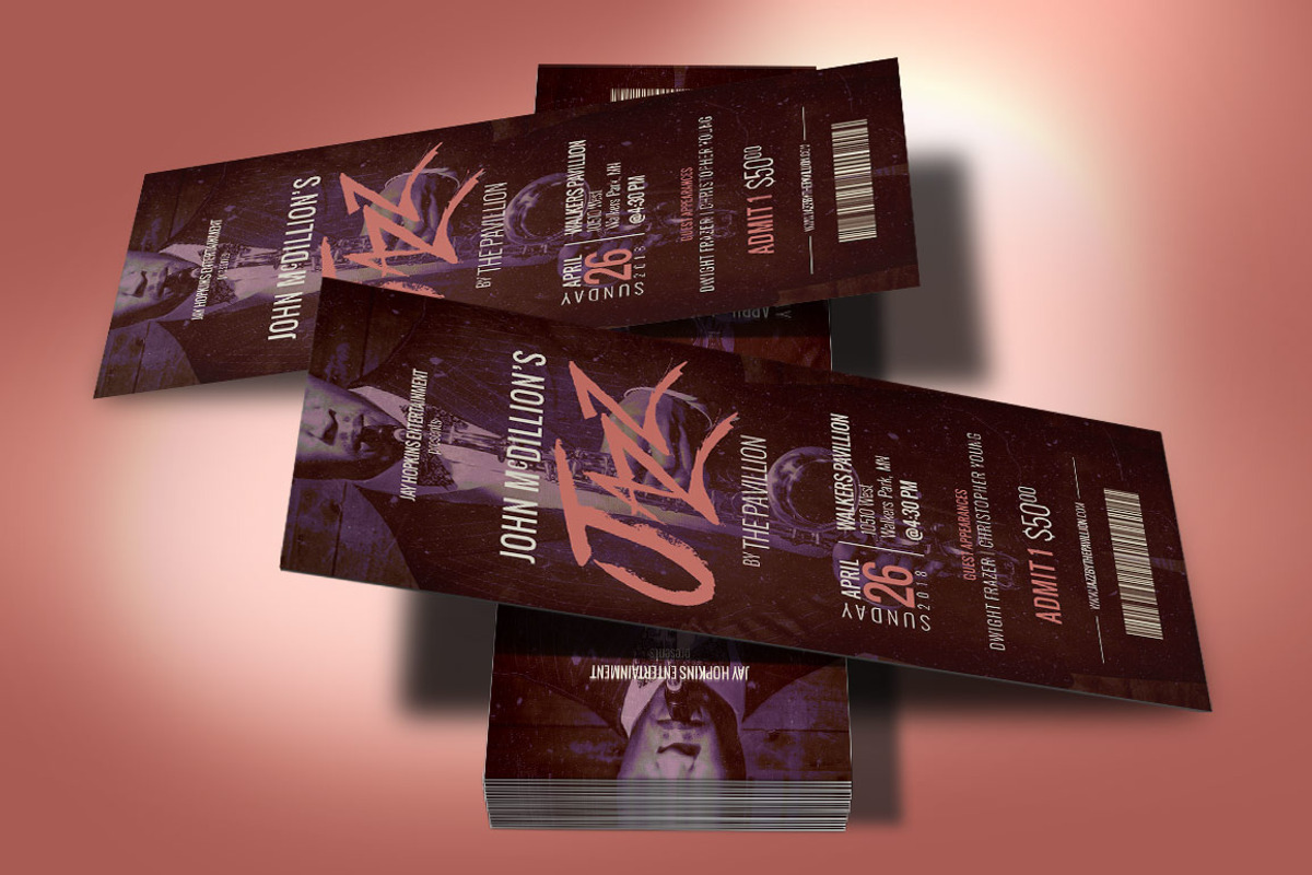 Jazz Concert Ticket Template, a Card Template by Godserv Designs (Photo 3 of 9)