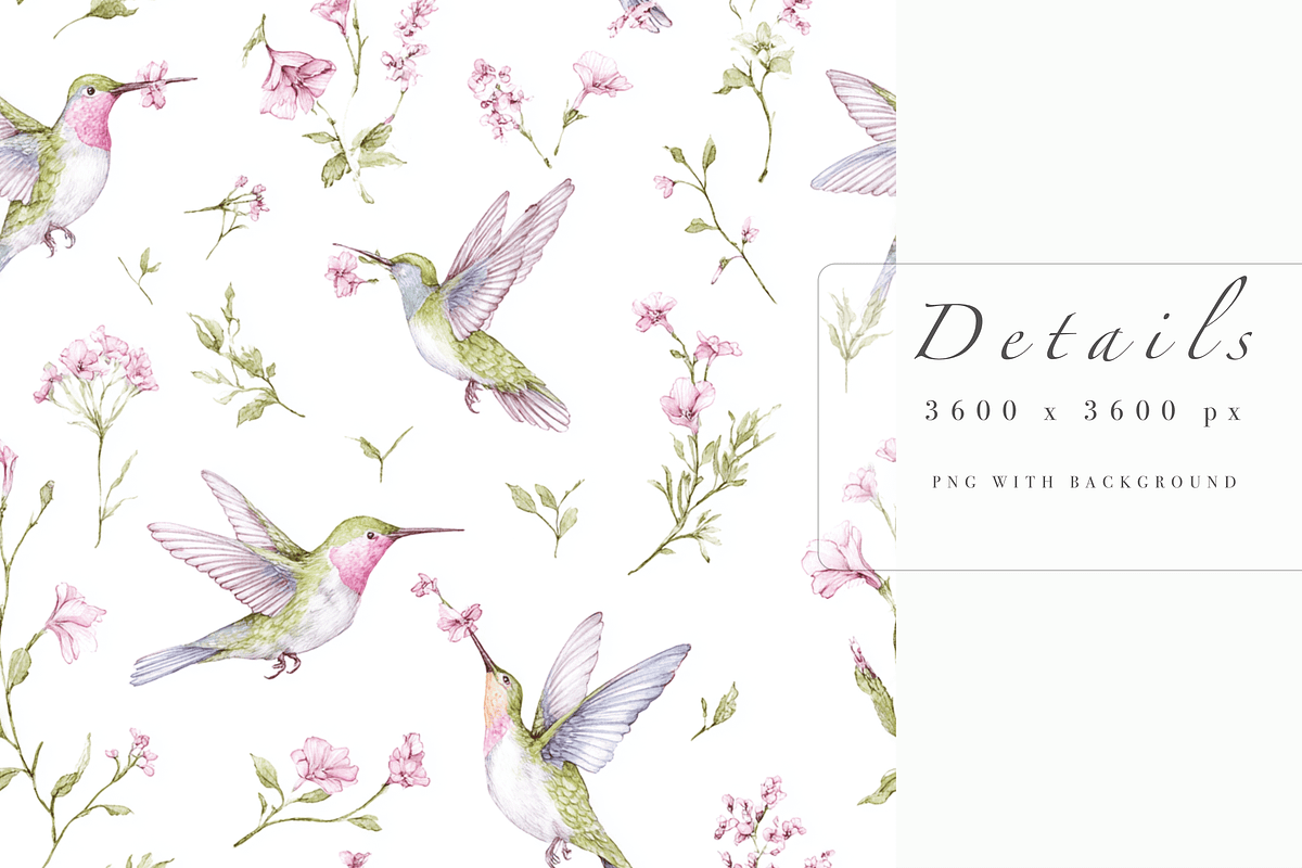 Hummingbirds Pattern, an Illustration by Pati Charm Studio (Photo 5 of 7)