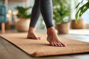 Gentle yoga practice on a natural mat in a calm indoor setting with greenery, a Photo by AlyaAnd