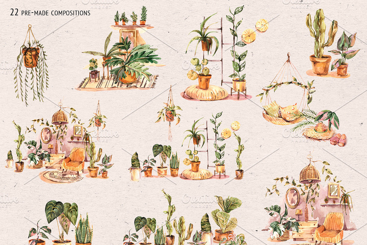 Watercolor Urban Jungle Decor, a Decorative Illustration by Belusuab (Photo 3 of 10)
