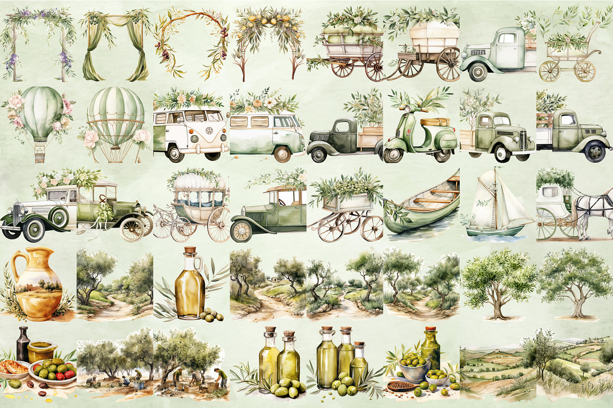 Watercolor Olive Clipart Bundle, an Illustration by NiiiNArt (Photo 7 of 12)