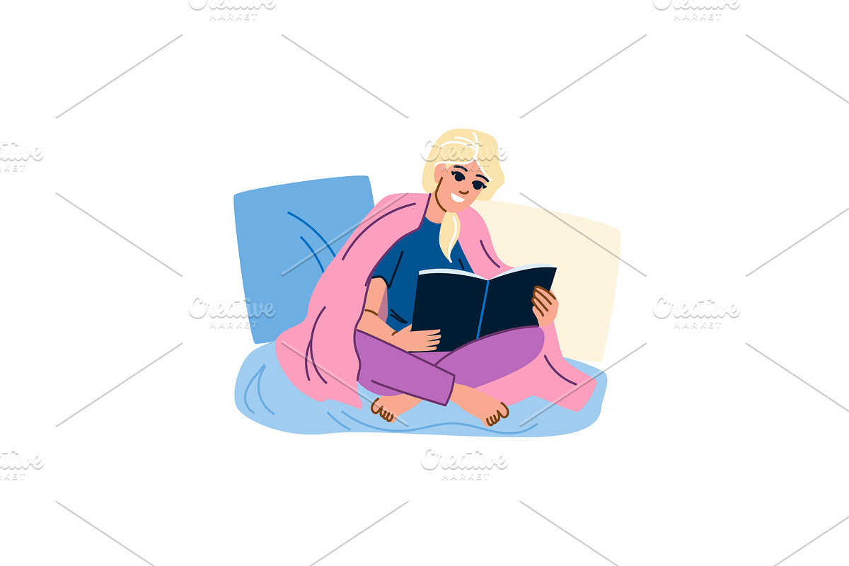 Smiling woman reading a book wrapped, an Education Illustration by pikepicture