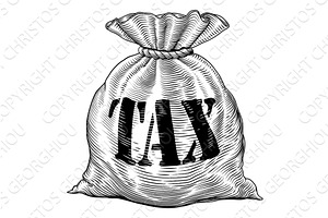 Tax Sack Bag Finance Concept Vintage, an Object Illustration by Christos Georghiou
