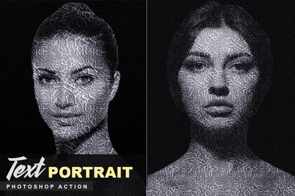 Text Portrait Photoshop Action, an Action Add-On by DESIGNAVO (Photo 1 of 10)