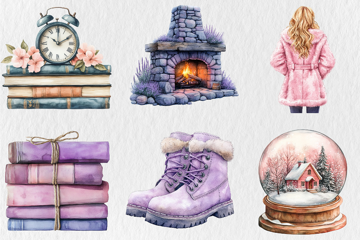 Pink Winter Cozy Aesthetic Clipart, a Seasonal Illustration by Rose Art