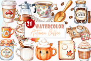 Vintage Autumn Coffee Clipart, an Illustration by Watercolor design (Thumbnail 1 of 6)
