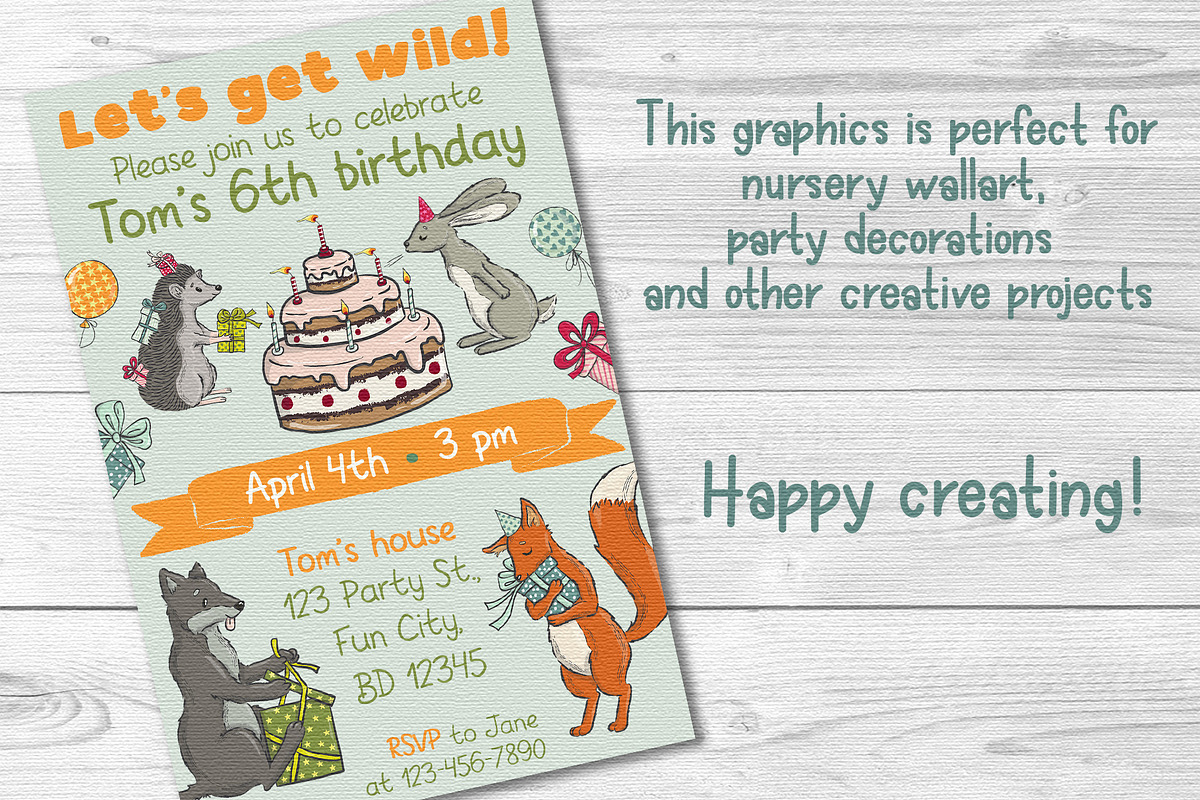 Woodland birthday vector clipart, an Object Graphic by Trinibis (Photo 4 of 4)