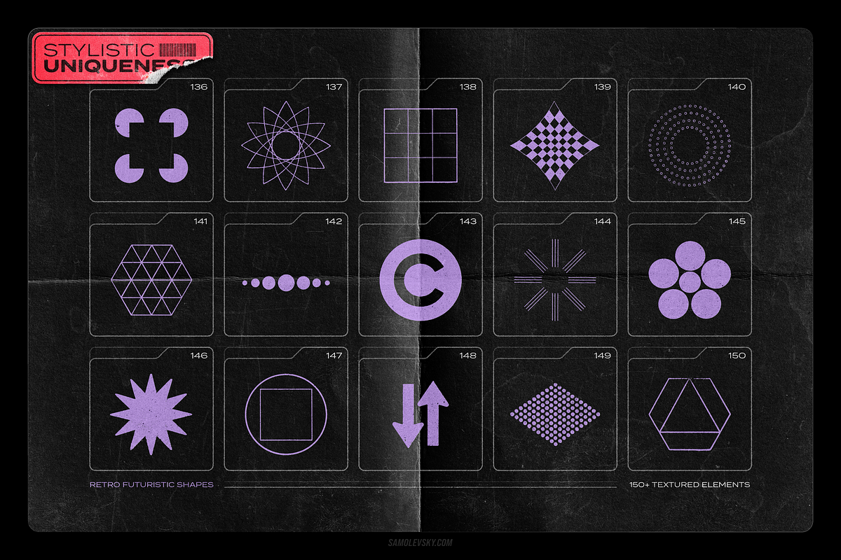 150 Retro-Futuristic Textured Shapes, an Object Graphic by Samolevsky (Photo 14 of 17)