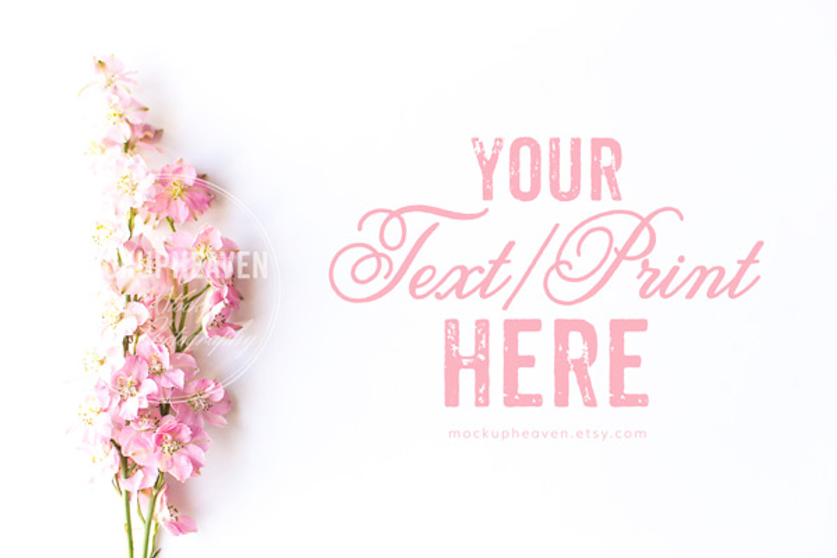 Blush Pink Flowers on White Mockup, a Product Mockup by MockUpHeaven