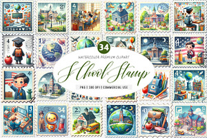 School Postage Stamp PNG, an Illustration by SinaCreation