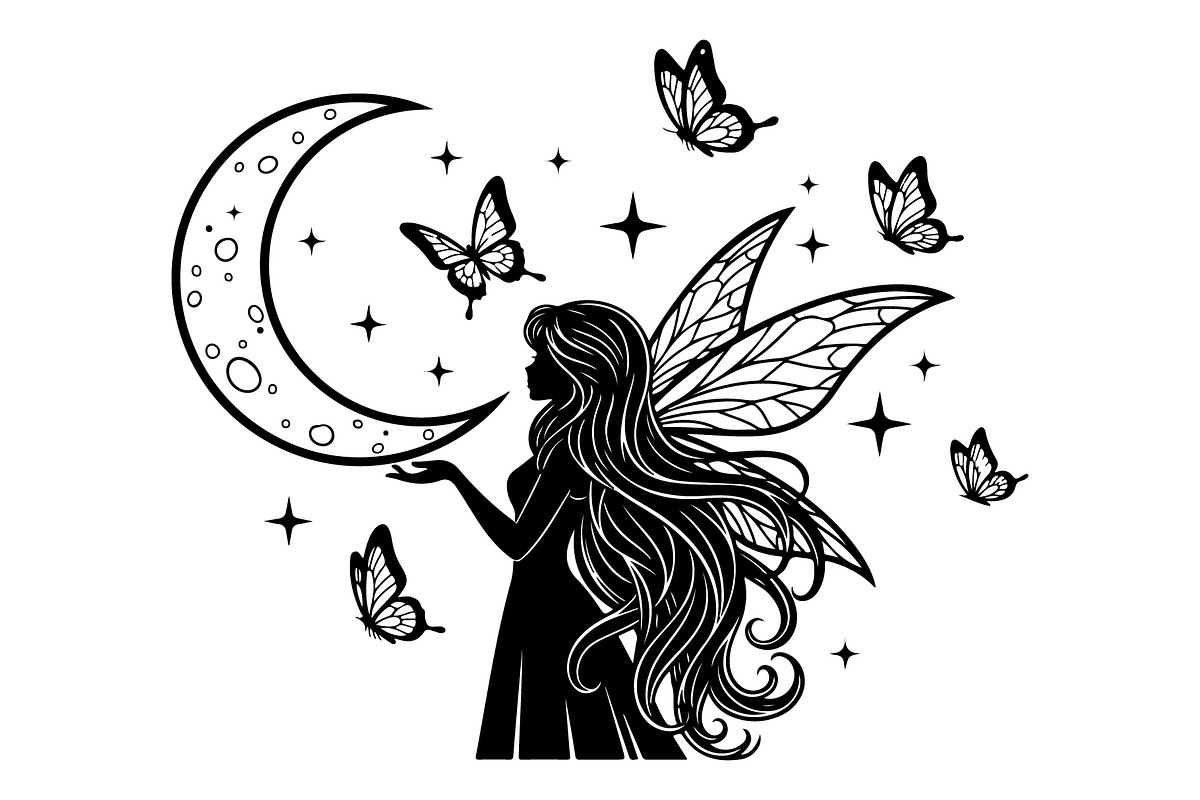 Fairy Moon Butterfly Silhouette, an Object Illustration by Gaye Art (Photo 8 of 31)