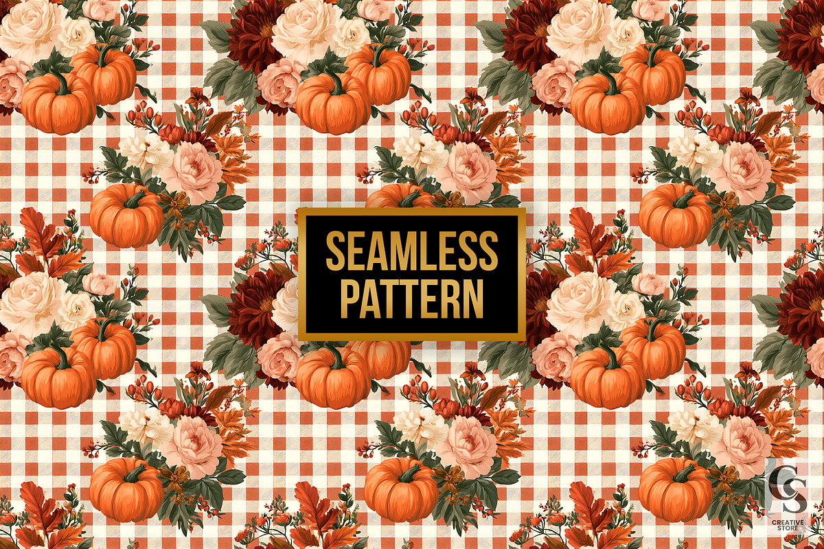 Fall Gingham Bouquet Flowers Paper, a Pattern Graphic by Creative Store (Photo 4 of 5)