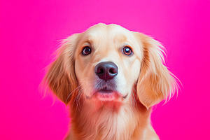 Adorable Golden Dog Portrait on Pink Background, an Animal Photo by Ales Munt