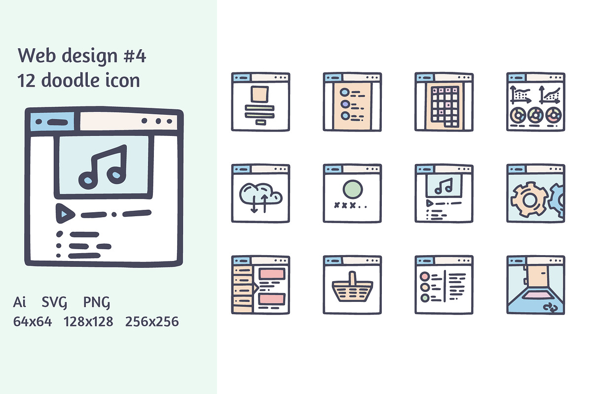 Web design 12 color doodle icon, an Icon by YershovOleksandr