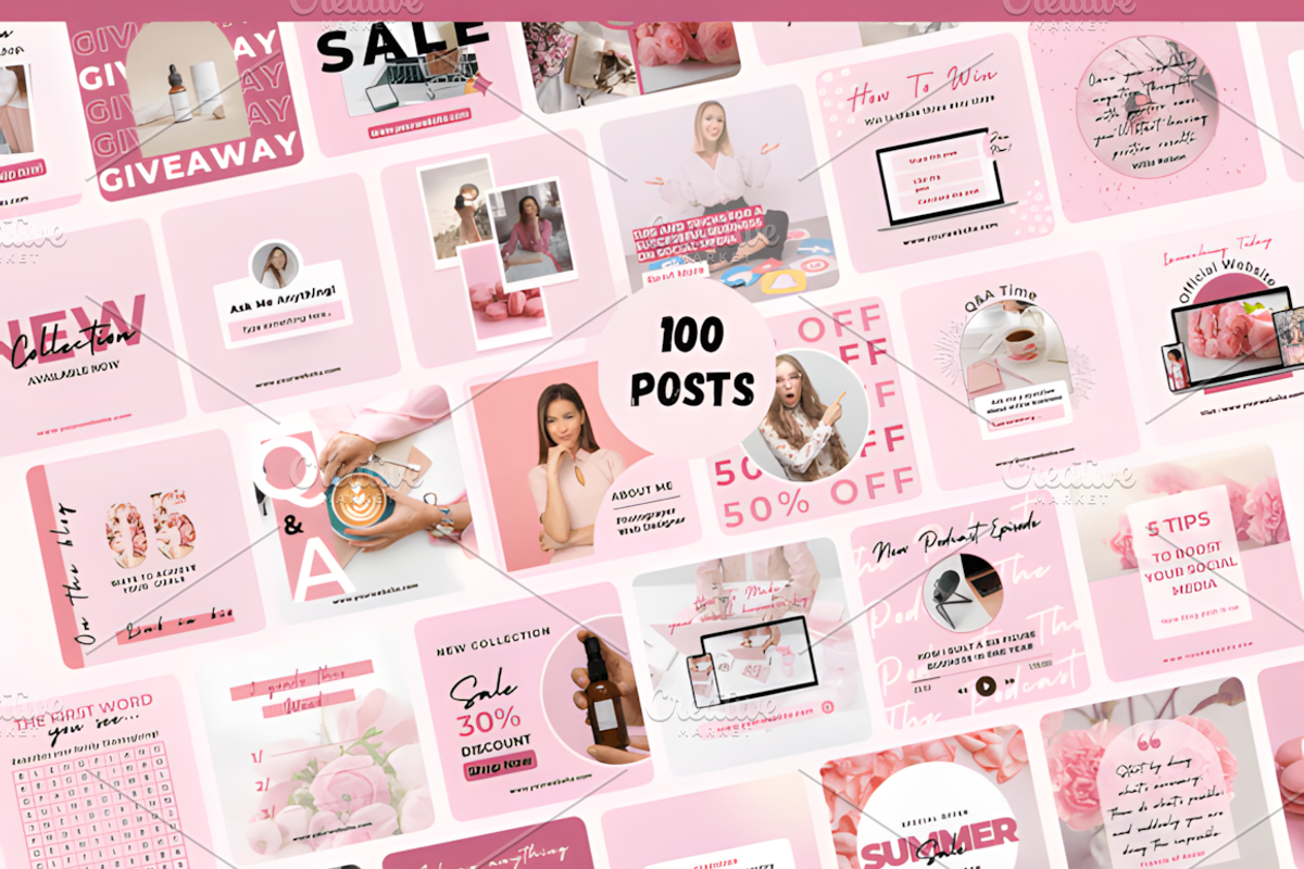 100 Pink Instagram Post Templates, a Social Media Template by Ink Gallery