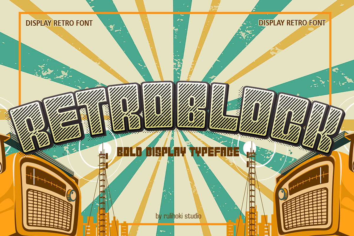 Retroblock | Bold Retro Typeface, a Script Font by rulihoki studio (Photo 1 of 5)