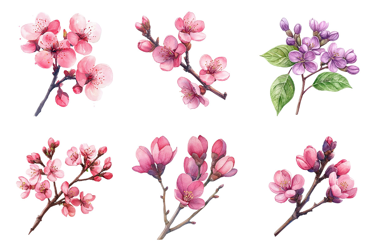 Spring Redbud Flower Clipart, an Illustration by SinaCreation (Photo 2 of 5)