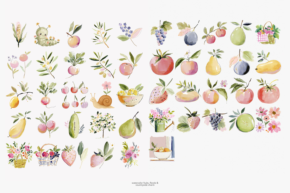 orchard watercolor clipart set, a Decorative Illustration by Patishop Art (Photo 8 of 9)