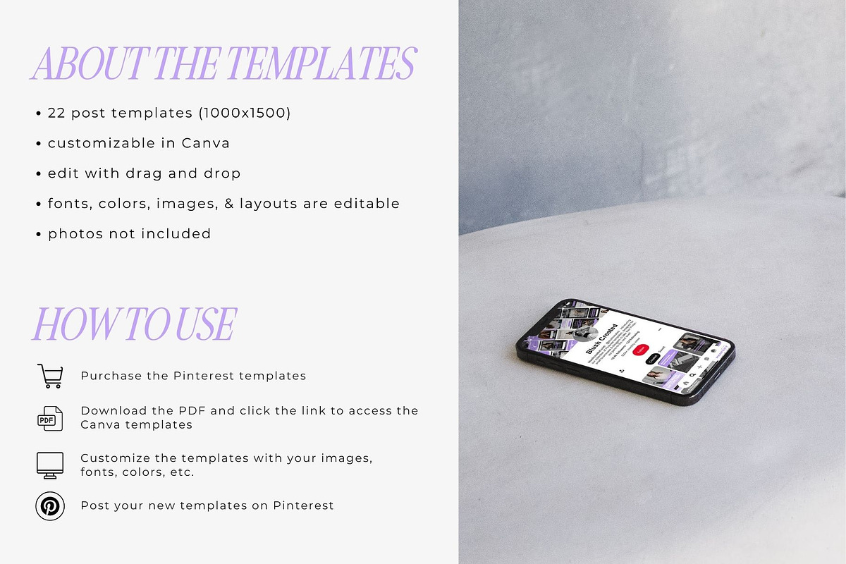 Modern Pinterest Templates for Canva, a Social Media Template by Blush Created (Photo 3 of 8)