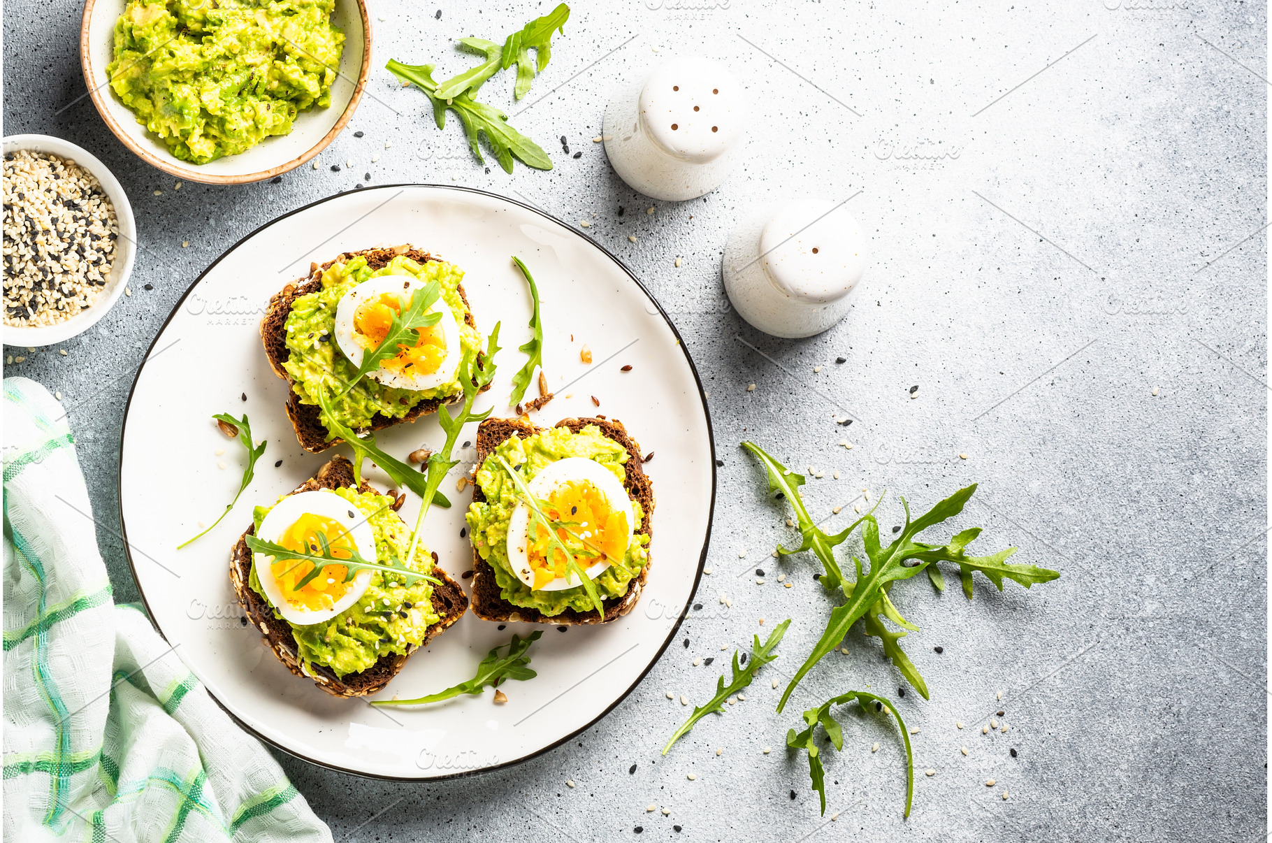 Whole grain bread with avocado and, a Food & Drink Photo by Nadia-nb