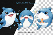 15 Bundle Watercolor Cute Shark Sea, an Animal Illustration by Morspective (Thumbnail 2 of 8)