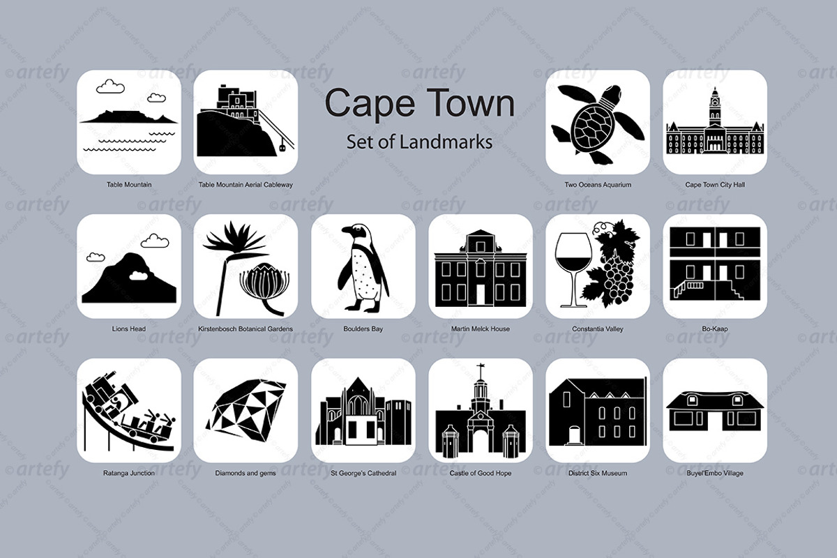 Cape Town landmark icons (16x), an Icon by Artefy's Graphic Bar (Photo 2 of 2)