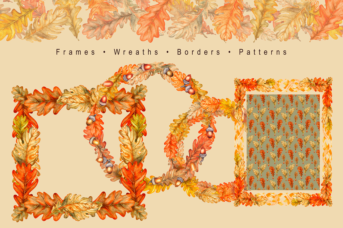 Oak&Acorn Harvest watercolor clipart, a Decorative Illustration by EL_SUHOVA (Photo 2 of 14)