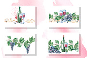 Wine and Grapes,watercolor clip art, a Food Illustration by SvetLana (Thumbnail 12 of 16)