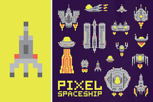 Pixel spaceship set