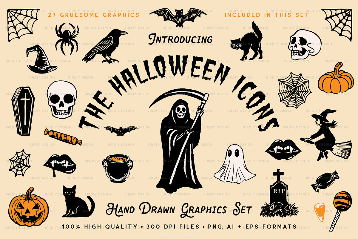 Halloween Icons Hand Drawn Graphics, a Solid Icon by BirDIY Design (Photo 1 of 9)