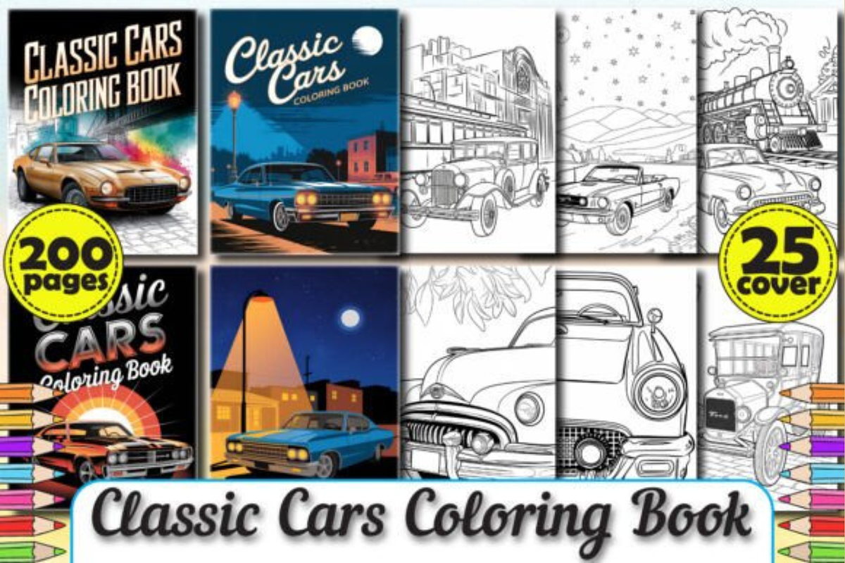 200 Classic Car Coloring Pages, a Graphic by shopcosm (Photo 1 of 2)
