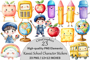 Kawaii School Character Stickers, a Seasonal Illustration by CitraGraphics