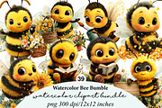 watercolor bee bumble clipart bundle, an Illustration by GatewayDesign (Thumbnail 1 of 7)