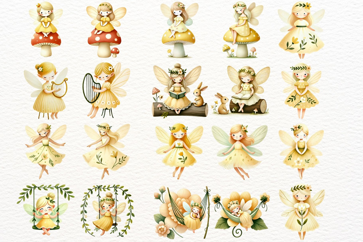 Watercolor Yellow Fairy Clipart, an Animal Illustration by Nicolle's Colorful Art (Photo 6 of 9)
