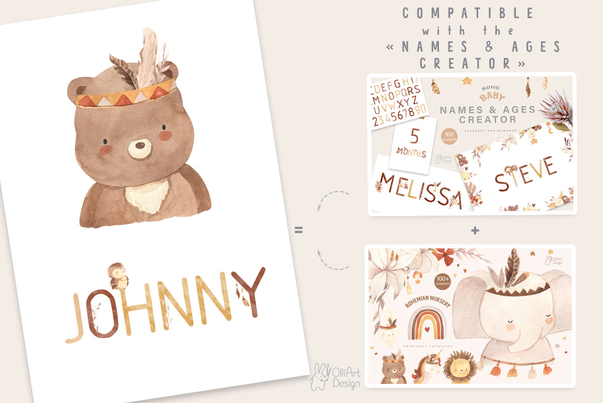 BOHO NURSERY clipart. Watercolor, an Animal Illustration by OlliArtDesign (Photo 10 of 11)