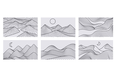 Line mountain landscape. Linear, an Illustration by winwin.art