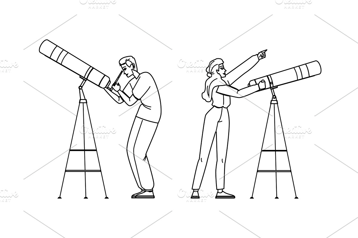 telescope stargazing vector, a Person Illustration by pikepicture