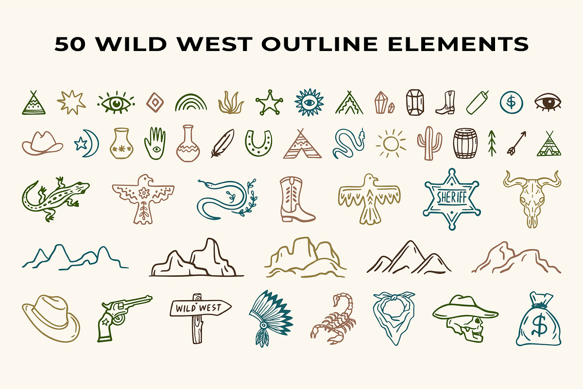Wild West Boho Line Art Icon Set, a Decorative Illustration by Yanakicc (Photo 2 of 8)