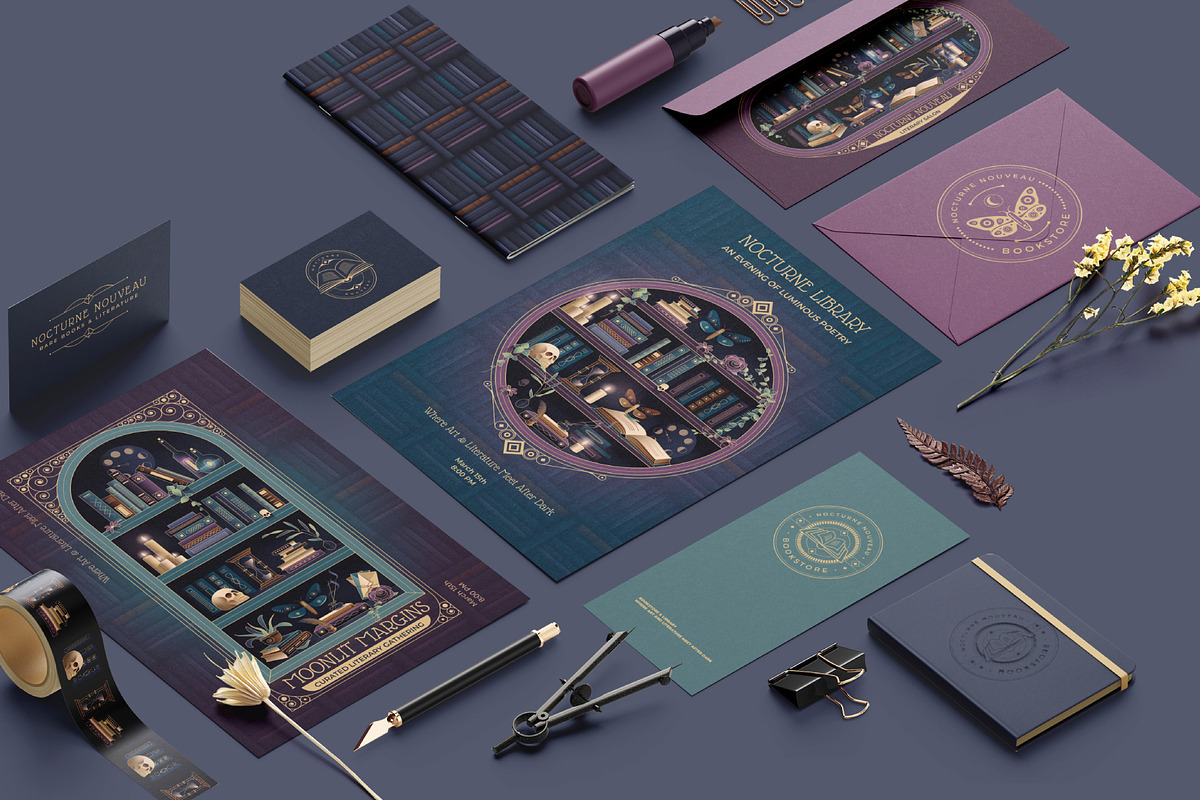 Nocturne Nouveau Branding Kit, a Decorative Illustration by Polar Vectors (Photo 20 of 20)