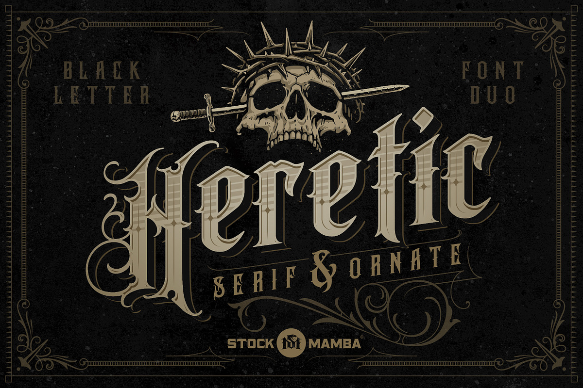 Heretic Blackletter Font Family, a Blackletter Font by StockMamba (Photo 1 of 13)
