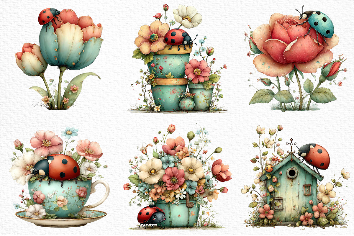 Whimsical Ladybug Spring Set Clipart, an Illustration by Craft Nest (Photo 6 of 12)