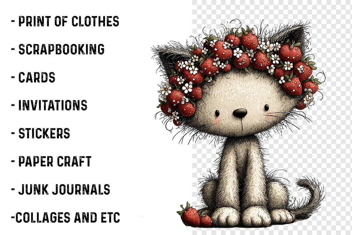 Strawberry Cats Png Clipart, an Illustration by SinaCreation (Photo 3 of 7)