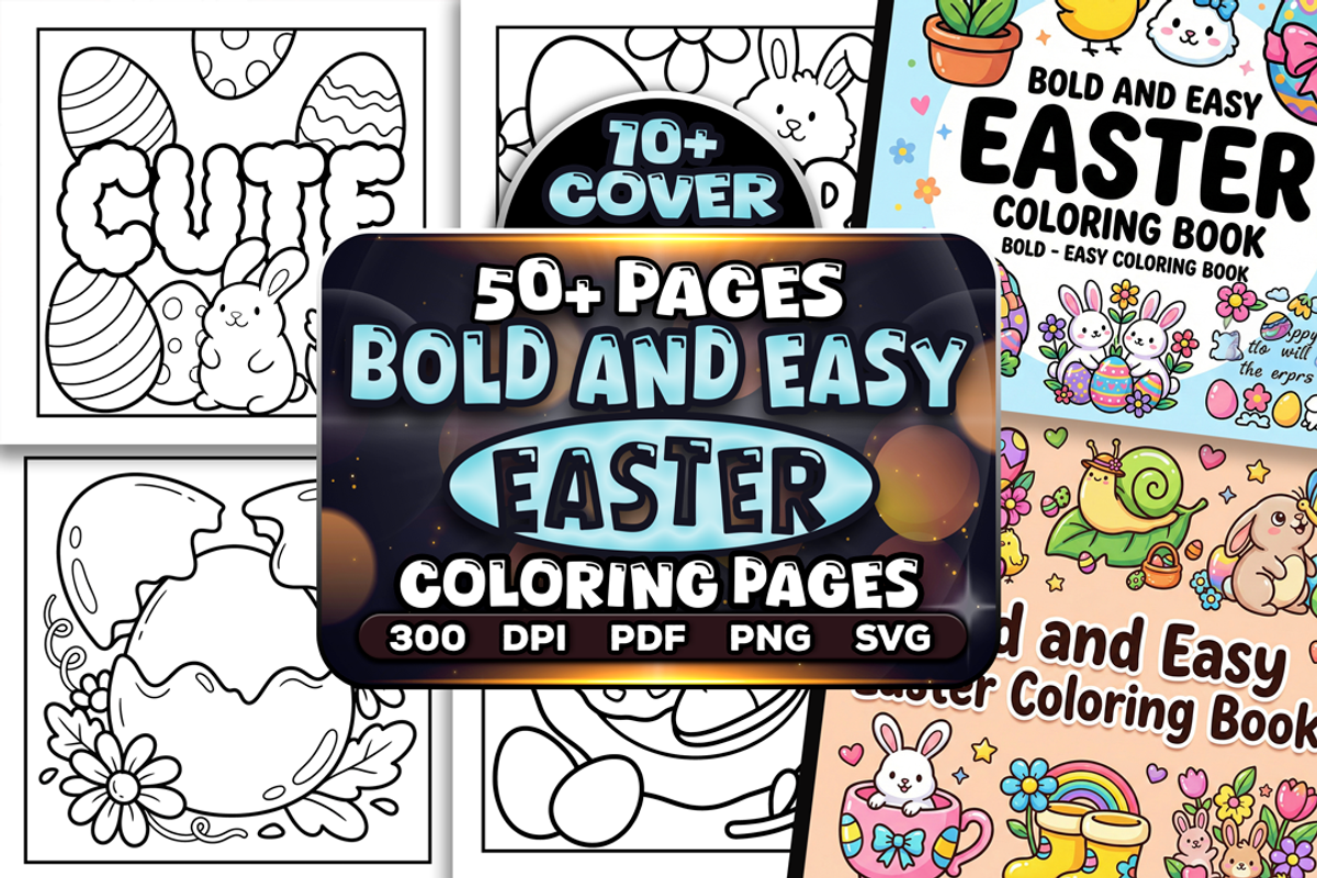 Bold and Easy Easter Coloring Pages, a Seasonal Illustration by Craftsbeefy (Photo 1 of 4)