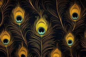 Peacock Feathers Gold and Black Eleg, a Photo by Pixeness Studio