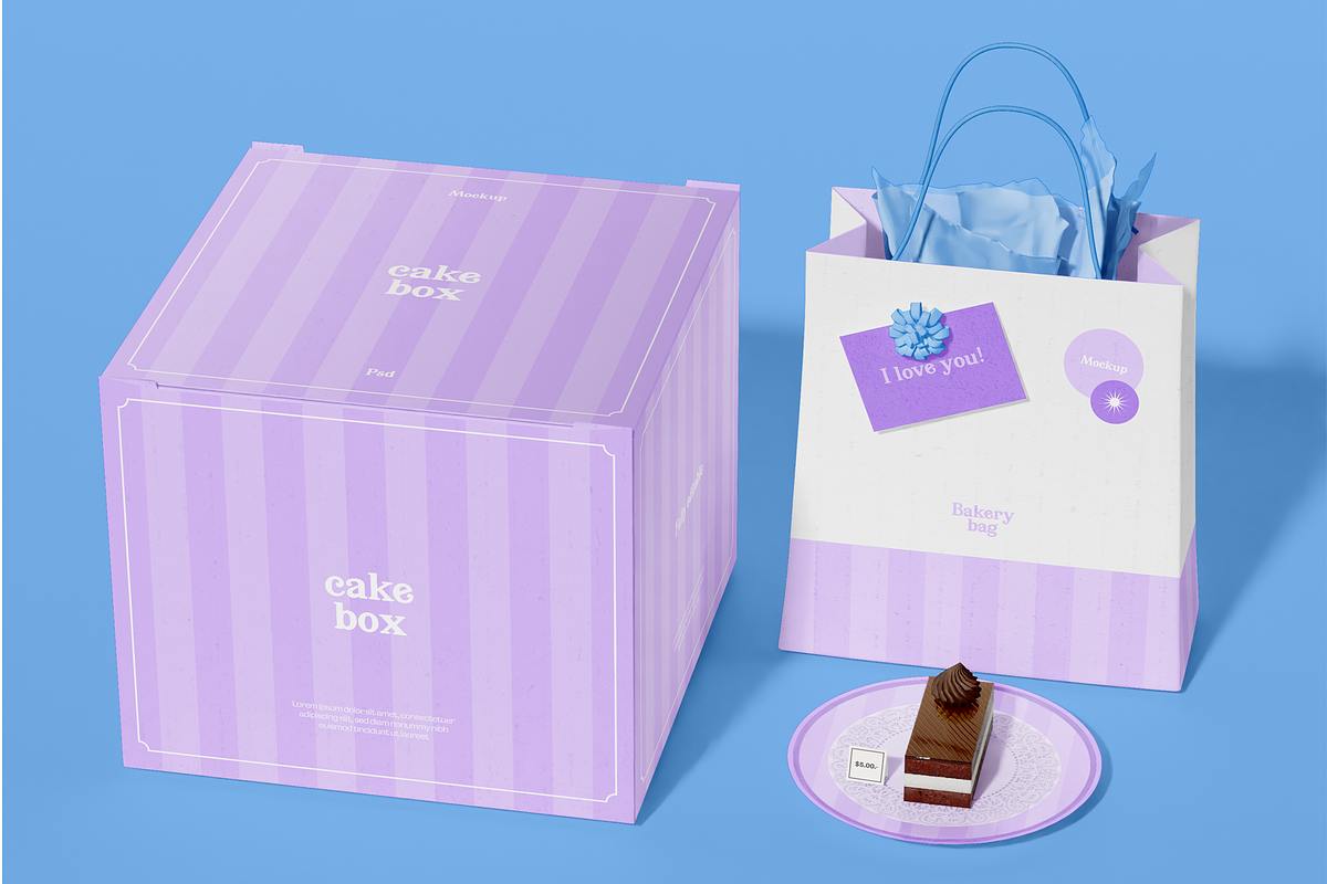 Bakery Box and Bag Packaging Mockup, a Packaging Mockup by Xtrahive