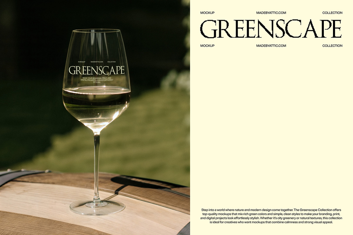 Greenscape 01 : Vineyard Wine Glass, a Cups & Container Mockup by Made by Attic (Photo 1 of 2)
